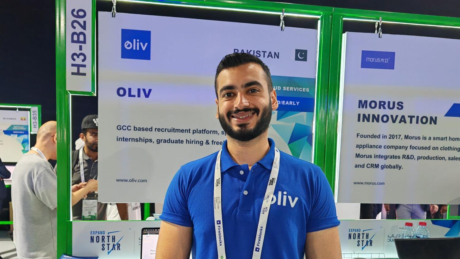 Adeel Abid in front of Oliv stall at the Expand North Star exhibition. — Supplied photo